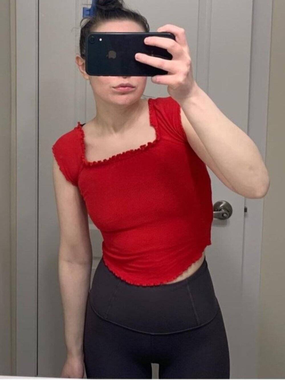y2k garage top XS red boho peasant crop off shoulder Whimsigoth festival